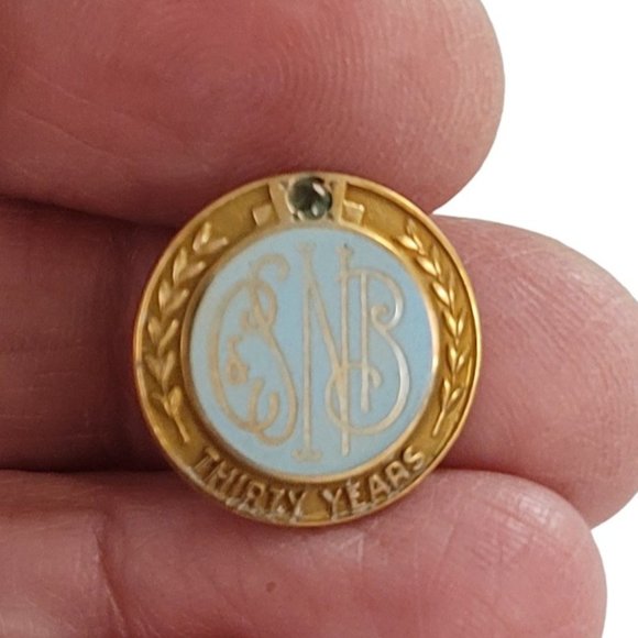 10K Yellow Gold Script Font CSNB 30-Year Service Monogram Pin, K973 - Picture 2 of 8